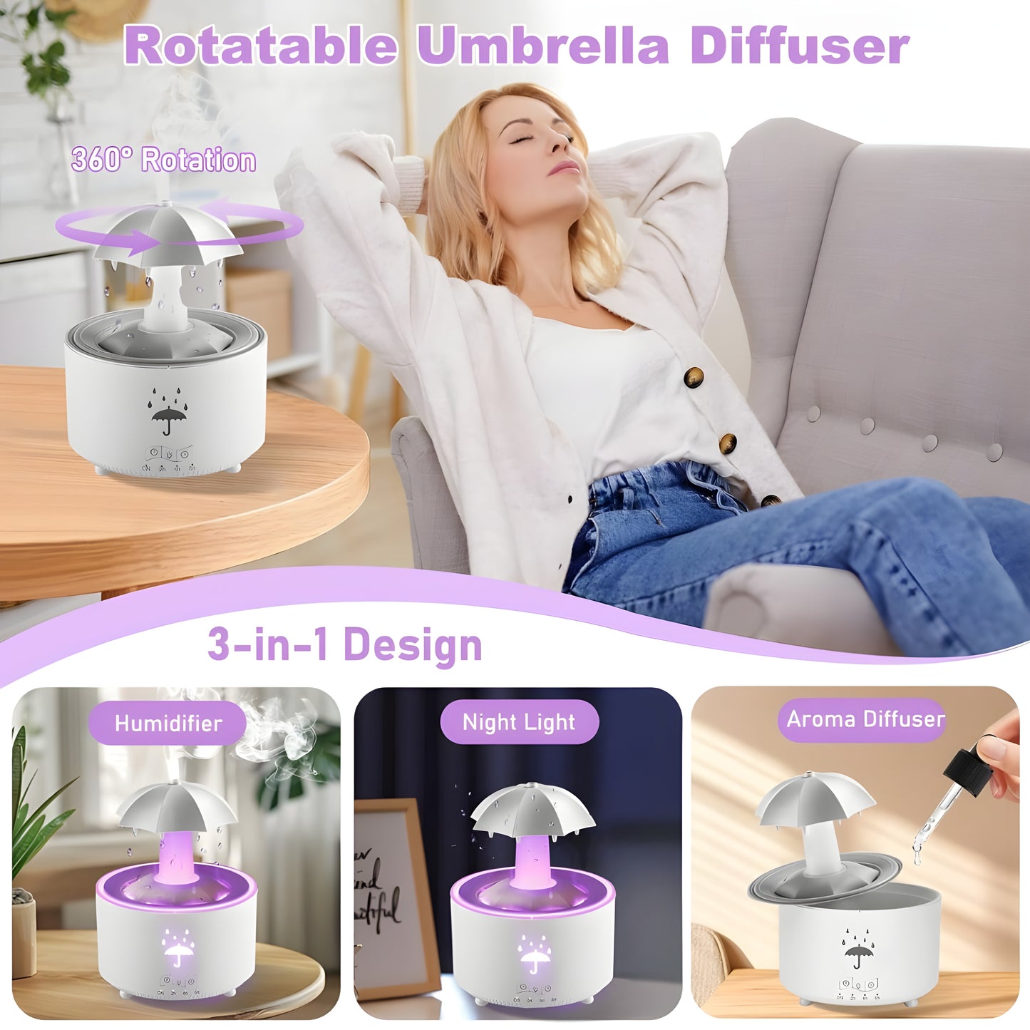 Calmist™ 3 in 1 - Humidifier, Night Light and Relaxing Rain